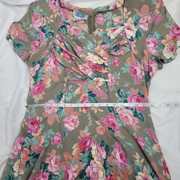 VINTAGE 90s dress‎ tan floral cottagecore rayon maxi with pockets M - Picture 9 of 10